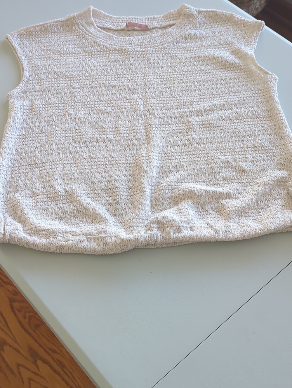 Cis Femme Cream Textured Short Sleeve Knit Top